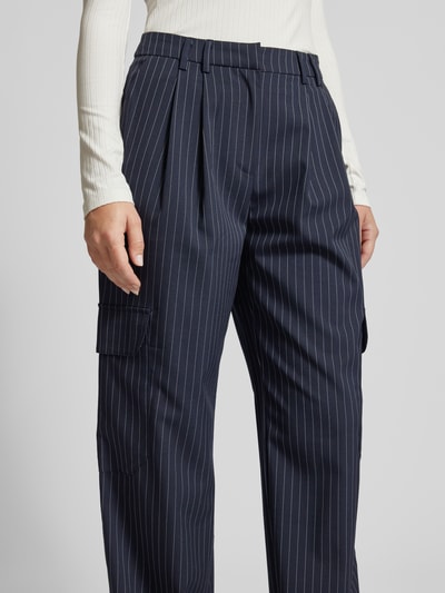 EDITED Wide leg stoffen broek met cargozakken, model 'Eleanor' Marineblauw - 3