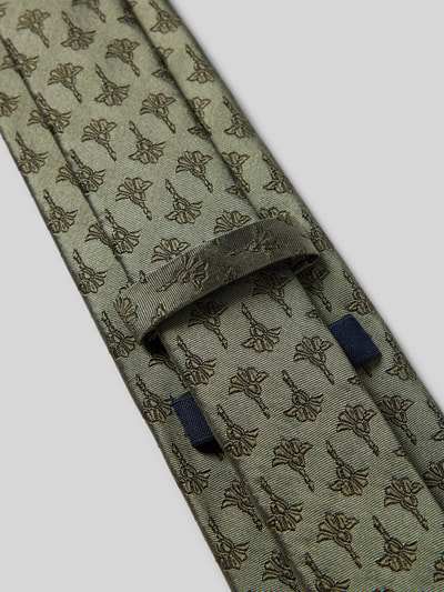 Produktfoto, Krawatte aus Seide im Allover-Look (8 cm) von JOOP! Collection, grün-beige mit floralen Mustern, feine Struktur, Label-Detail