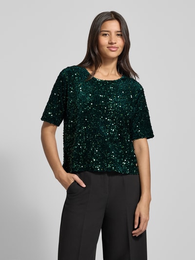 Brax T-shirt o kroju relaxed fit z cekinowym obszyciem na całej powierzchni model ‘Cara’ Ciemnozielony 4