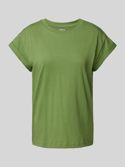 Jake*s Casual T-shirt met geribde ronde hals Grasgroen - 2