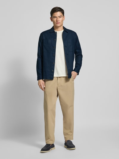 Matinique Slim fit overhemdjack van een mix van linnen en katoen, model 'PELTON' Marineblauw - 1