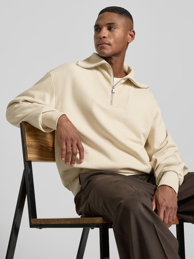 BOSS Regular Fit Troyer aus reiner Baumwolle Modell 'SIDNEY' Offwhite 3