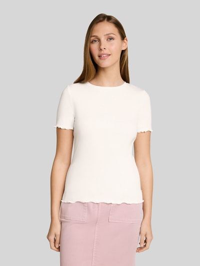 Tom Tailor Denim slim fit T-shirt van katoenmix in ribtricot Offwhite - 4