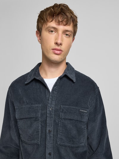 Calvin Klein Jeans Relaxed fit vrijetijdsoverhemd in ribcordlook, model 'Roy' Rookblauw - 3