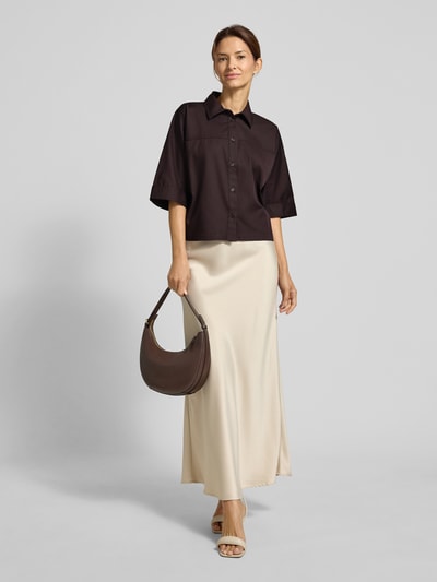 OPUS Bluzka koszulowa o kroju regular fit z rękawem o dł. 1/2 model ‘Freppy’ Czekoladowy 1