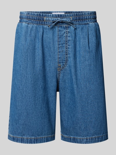 Produktfoto, szorty z elastycznym pasem i trokiem model 'TONY' od Jack & Jones, bawełna, krój straight fit, kieszenie z tyłu, szerokość w rozmiarze M: 43 cm, długość wewnętrzna nogawki: 20 cm, kolor niebieski, tekstura jeansowa