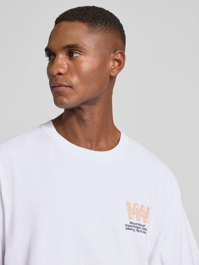 Wood Wood T-shirt met labelprint, model 'Gary' Wit - 3