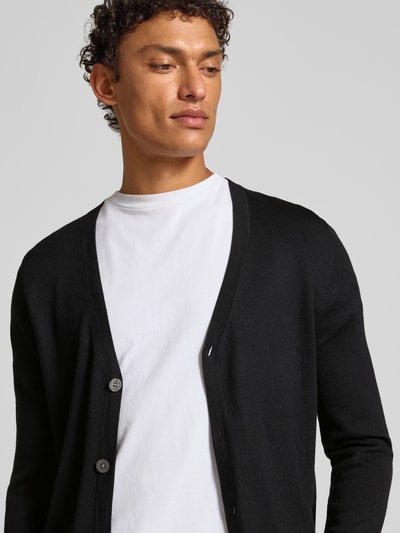 Christian Berg Men Gebreid jack met V-hals Zwart - 3