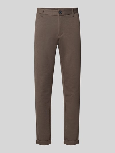 Lindbergh Slim fit stoffen broek met omgeslagen broekspijpen Chocoladebruin - 2