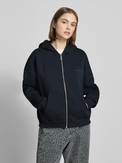 Review Oversized Sweatjacke mit Label-Print Dunkelblau 4