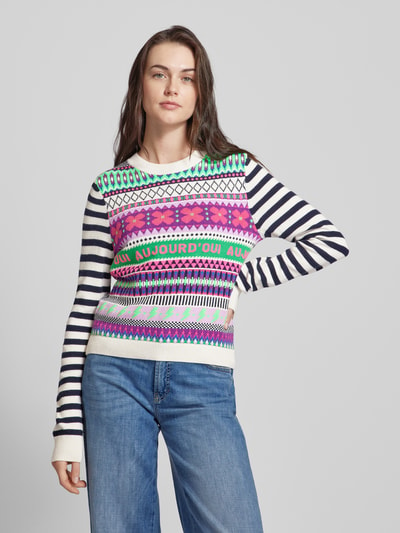 Oui Gebreide pullover met ronde hals Paars - 4