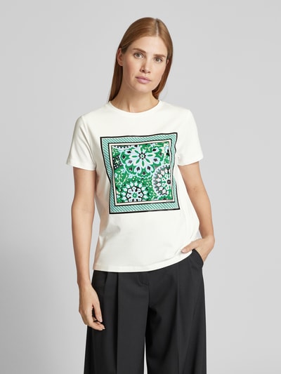 comma T-Shirt mit Motiv- und Statement-Print Gruen 4