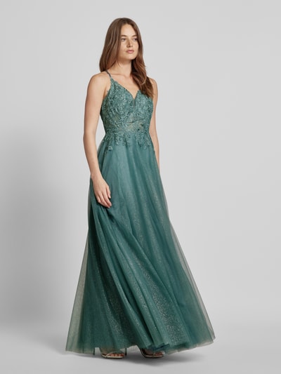 Luxuar Abendkleid mit Strasssteinbesatz Gruen 1