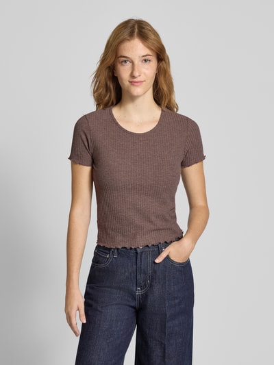 Only Slim fit T-shirt met viscose, model 'EMMA' Middenbruin - 4