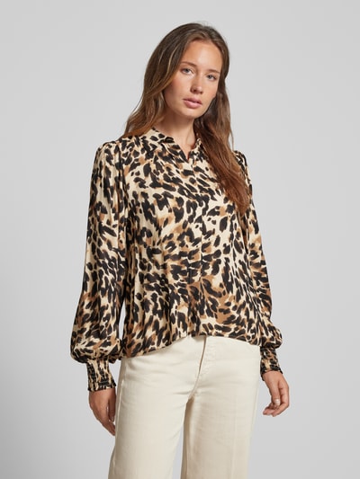 YAS Regular fit blouse met gesmokte mouwboorden, model 'ALIRA' Lichtbruin - 4