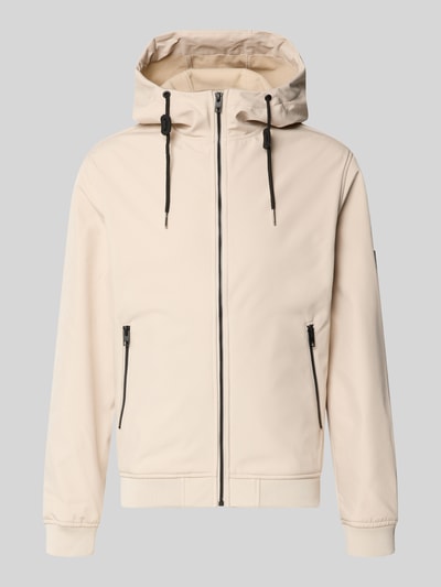 Produktfoto, Regular Fit Jacke mit Logo-Detail von JACK & JONES in Beige mit Kapuze, Zipper, Eingrifftaschen, glatte Softshell-Textur