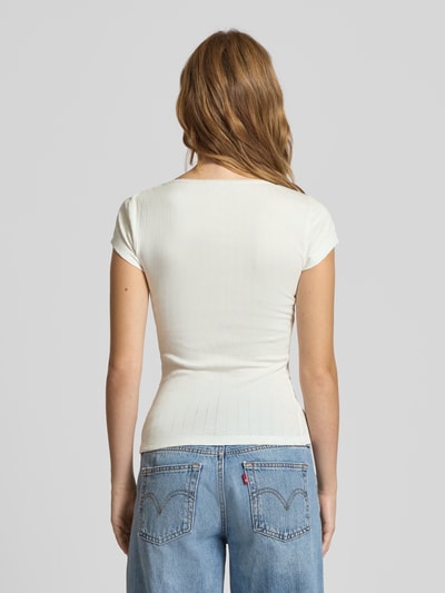 Tommy Jeans T-shirt o kroju slim fit z prążkowaną fakturą Złamany biały 5