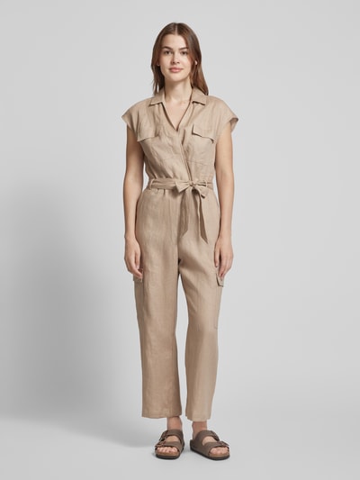 Mango Jumpsuit mit  Stoffgürtel Modell 'QUITA' Beige 4