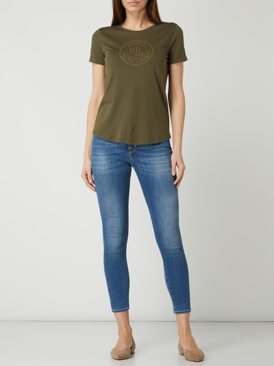 Lauren Ralph Lauren T-shirt z logo z ozdobnych kamieni model ‘Hailly’ Khaki 1