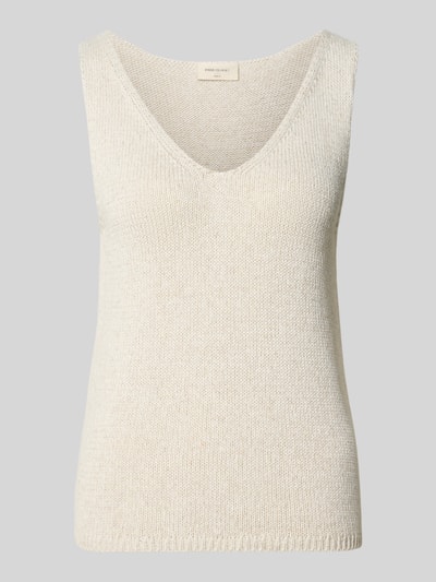 Productfoto, tricottop met V-hals van FREE/QUENT, materiaalmix met linnen, regular fit, model Grscaliva, ruglengte maat S 55 cm