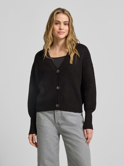 Vero Moda Loose fit gebreid jack met sierknopen, model 'LEA' Zwart - 4