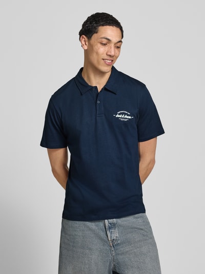 JACK & JONES poloshirt met labelprint model 'BRANDON' Marineblauw - 4