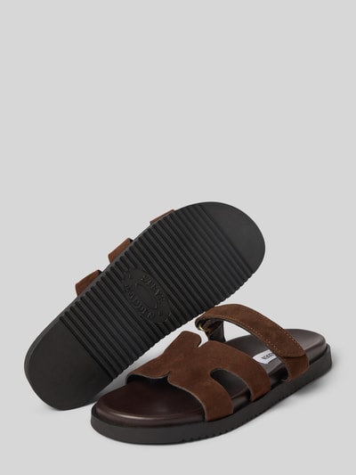 Produktfoto, Sandalette aus Leder Modell 'Missile' von Steve Madden in Braun, abgerundete-Spitze, Klettverschluss, Absatzhöhe 2 cm, Damen