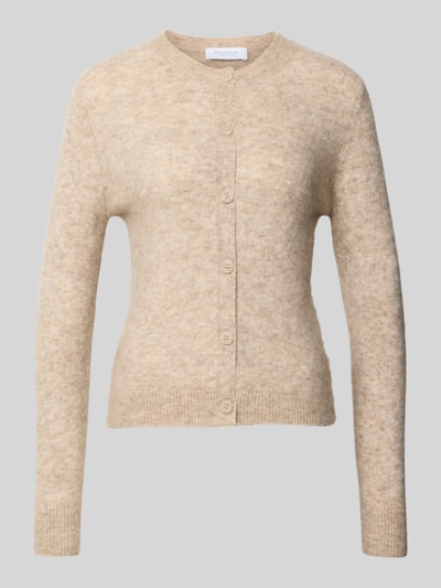 Produktfoto, Strickjacke mit Rundhalsausschnitt und Knopfleiste von Rich & Royal, beige meliert, Mohair-Mix, Slim Fit, feine Textur