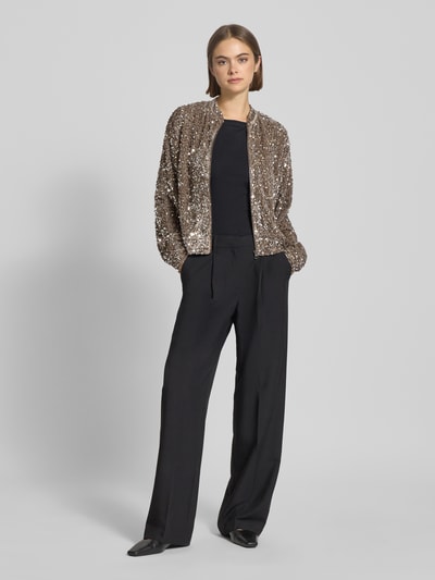 Pieces Bluzon o kroju regular fit z cekinowym obszyciem model ‘KAM’ Szarobrązowy 1