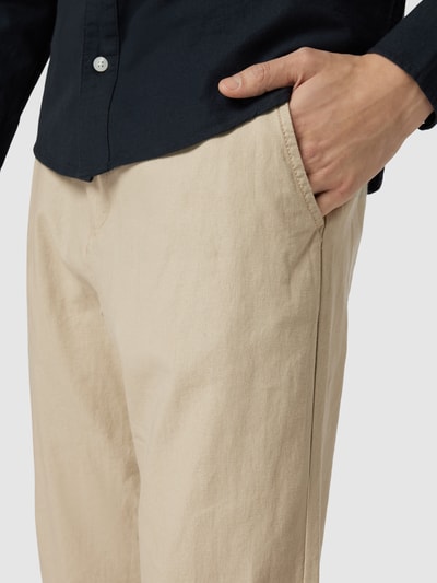 Blend Regular fit broek van een mix van katoen en linnen met elastische band Beige - 3