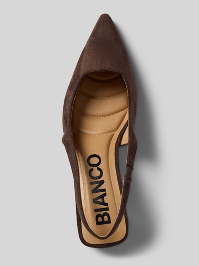 Productfoto, Pumps met blokhak van BIANCO, bruin suède-look, spitse neus, elastische band, hakhoogte 7 cm, maat 40, bovenaanzicht