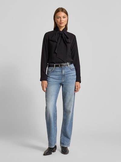 Milano Italy Bluzka o kroju regular fit z wiązanym detalem Czarny 1