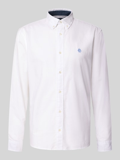 Produktfoto, weißes Regular Fit Freizeithemd aus reiner Baumwolle von MCNEAL mit Button-Down-Kragen und Logo-Stitching, Langarm