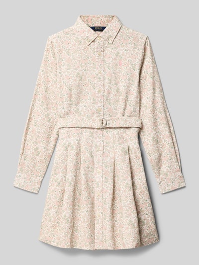 Polo Ralph Lauren Teens Hemdblusenkleid mit Button-Down-Kragen und Gürtel Beige 1