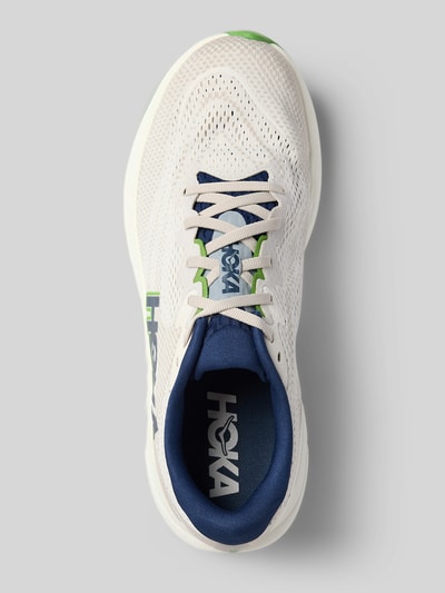 Produktfoto, Sneaker mit Logo-Detail Modell 'RINCON' von HOKA in Beige mit blauen und grünen Akzenten, Herren Sneaker, abgerundete Passform, Schnürverschluss, Absatzhöhe 4 cm, Schafthöhe 8 cm, Schaftweite 9 cm.