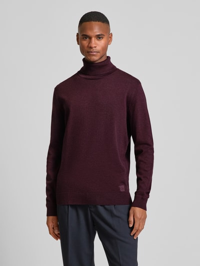 Tom Tailor Regular Fit Rollkragenpullover aus reiner Baumwolle mit Logo-Stitching Bordeaux 4