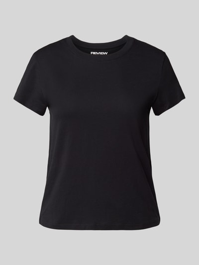 Review Loose fit T-shirt met geribde ronde hals Zwart - 1