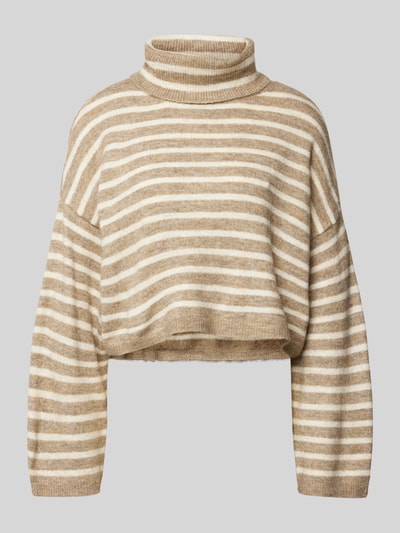 Only Korte gebreide pullover met col, model 'TALIO' Beige gemêleerd - 1