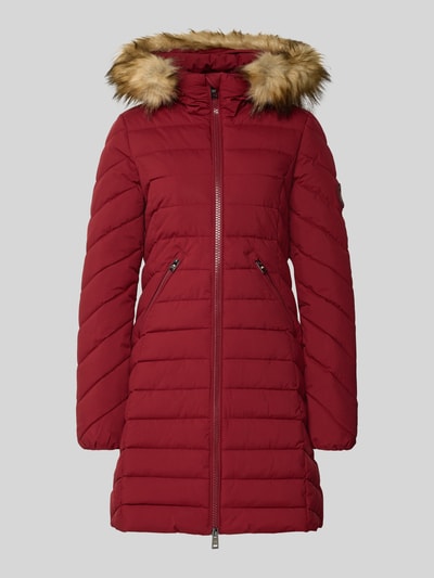 Superdry Regular fit gewatteerde lange jas met imitatiebont, model 'Fuji' Donkerrood - 2