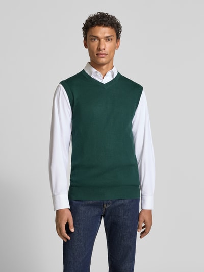 Christian Berg Men Gebreid shirt van een mix van merinowol met V-hals Flessengroen - 4