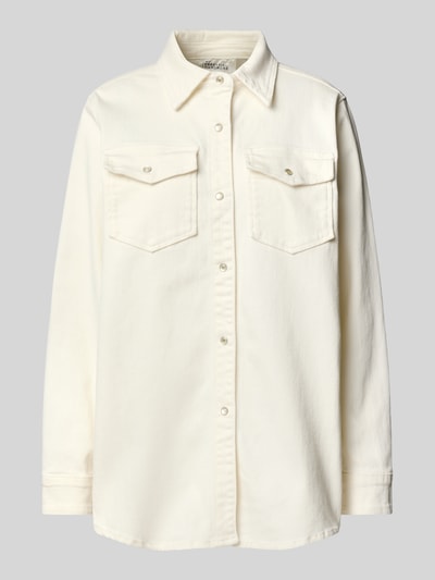 My Essential Wardrobe Relaxed fit jeansblouse met paspelzakken op de borst, model 'Dagmar' Offwhite - 2