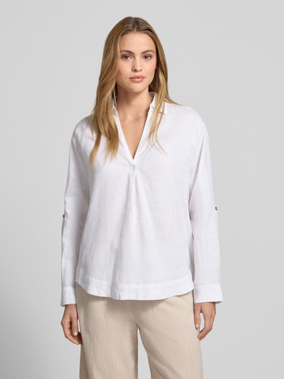 Christian Berg Woman Regular Fit Leinenbluse mit V-Ausschnitt Weiss 4