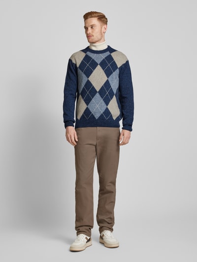 Gant Gebreide pullover met ronde hals, model 'ARGYLE' Marineblauw - 1