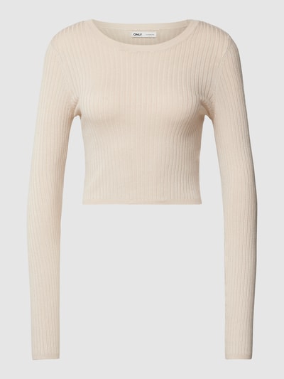 Only Cropped Strickpullover mit Feinripp Modell 'KAROL' Beige 2