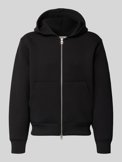 Produktfoto, Relaxed Fit Sweatjacke mit Zweiwege-Reißverschluss von JACK & JONES in Schwarz, elastischer Material-Mix, Känguru-Tasche, strukturierte Oberfläche