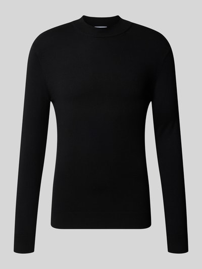 Produktfoto, Slim Fit Strickpullover aus Viskose-Mix mit Stehkragen von Antony Morato, schwarz, gerippte Abschlüsse, glatte Struktur
