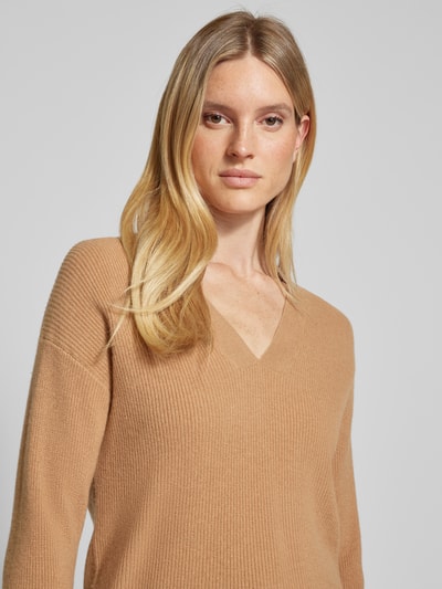 Tommy Hilfiger Strickpullover mit geripptem V-Ausschnitt Camel 3