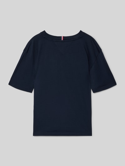 Produktfoto, Regular Fit T-Shirt aus reiner Baumwolle von Tommy Hilfiger Teens in Unifarbe Dunkelblau, kurzarm, Material Jersey, Rückansicht
