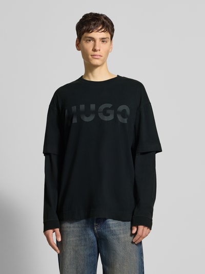 Hugo Blue Relaxed Fit Langarmshirt aus reiner Baumwolle Modell 'NENZYON' Mittelgrau 4