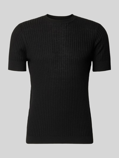 Produktfoto, T-Shirt aus Viskose-Mix in Ripp-Optik von Antony Morato, czarny, krój slim fit, okrągły dekolt, długość tyłu w rozmiarze M: 65 cm